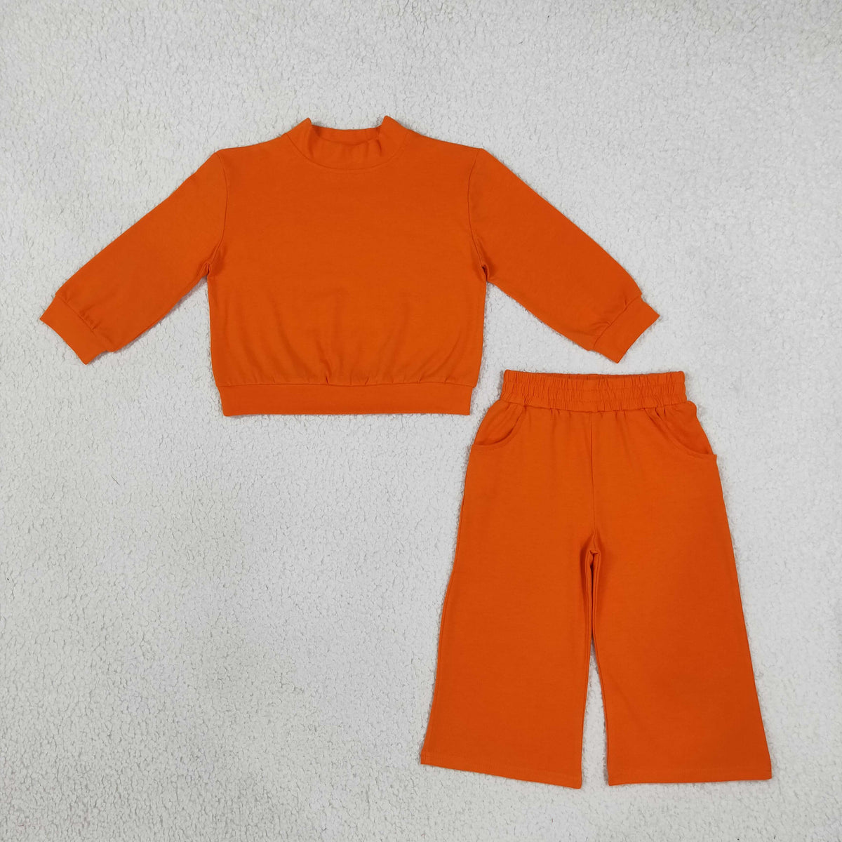 cotton orange sweatershirt wide leg pants set girl clothing
