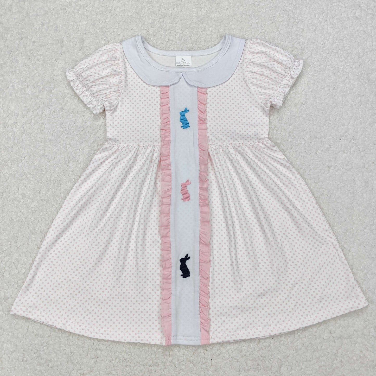 polk dots bunny embroidered easter girl dress