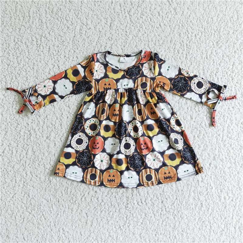 GLD0066 Halloween Pumpkin Donut Long Sleeve Dress D 7.26