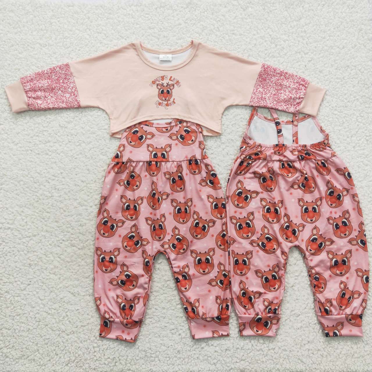 GLP0688 reindeer deer champagne long sleeve pink pantsuit