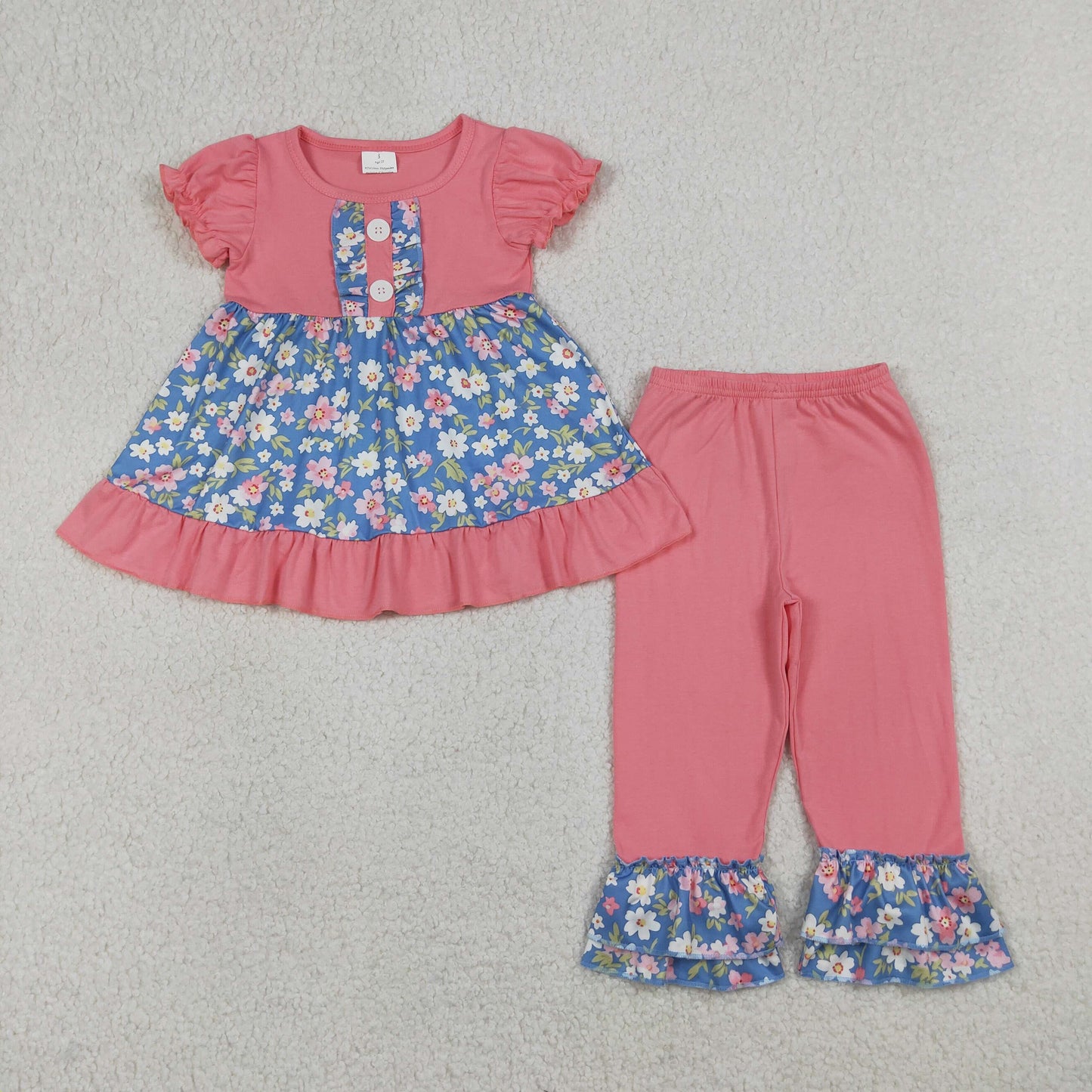 baby girl spring short sleeve ruffle pants set floral outfit