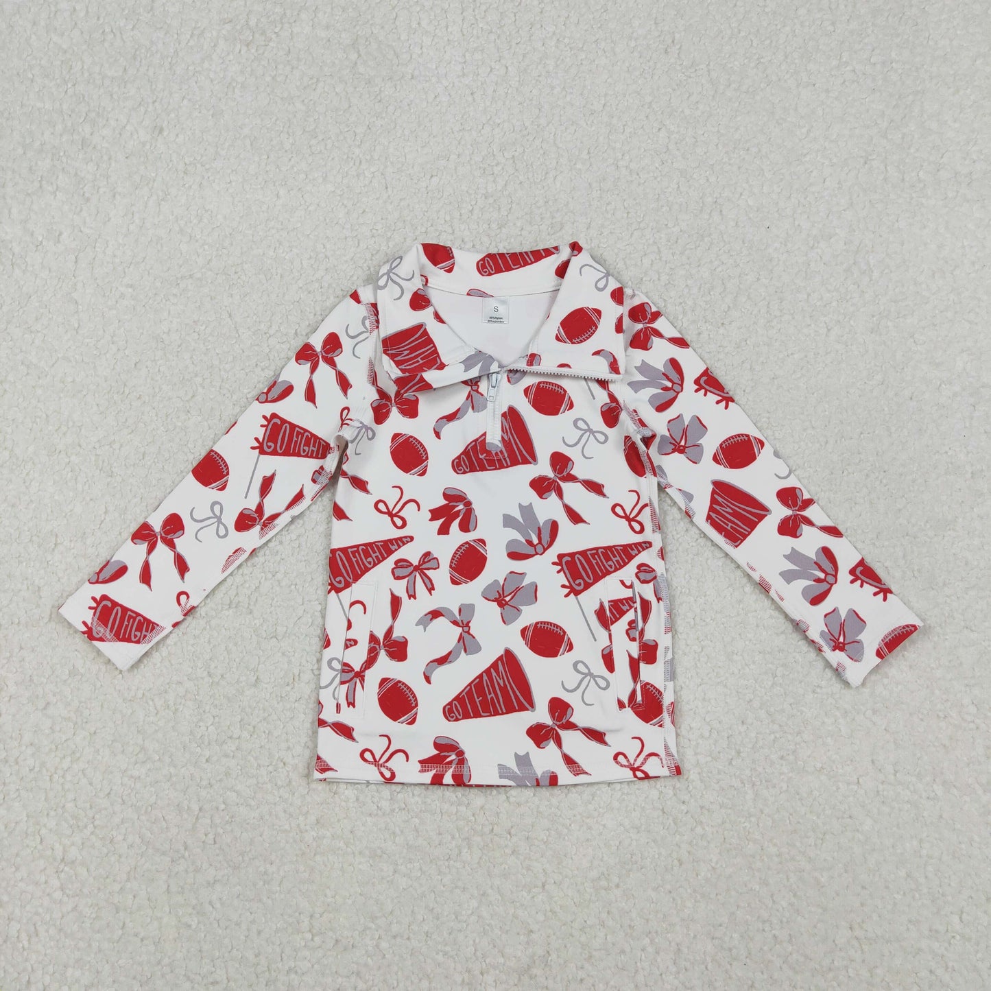 GT1198 Baby Girls Red Bows Go Team Yoga Zipper Pullovers Top D 1030