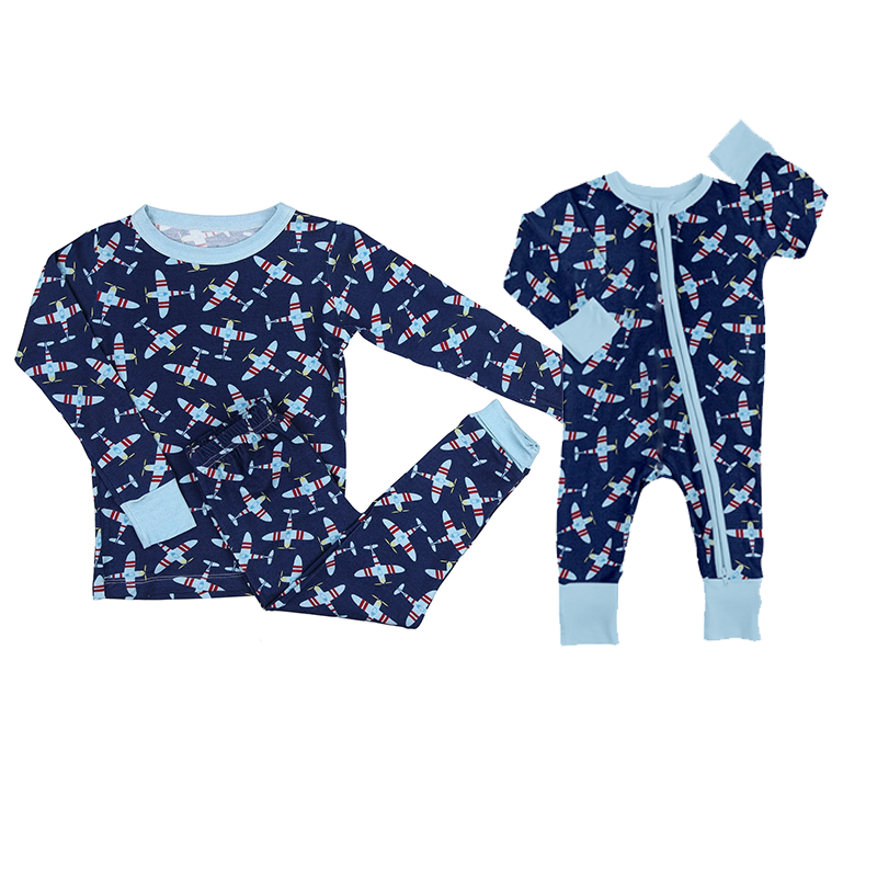 presale BLP0486 Aircraft navy blue long-sleeved trousers pajama set