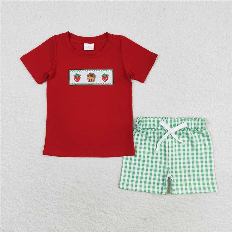 Match Baby Boys Red Strawberry Cake Sibling Brother Rompers Clothes Sets