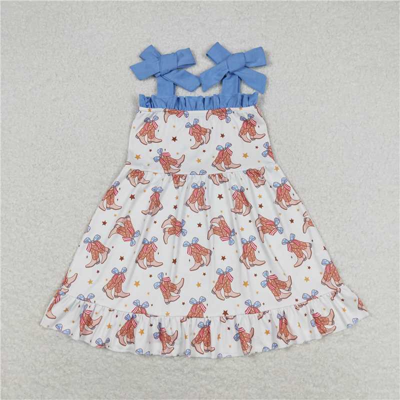 Match Baby Girls Straps Boots Bows Western Rompers Dresses