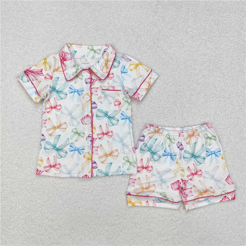 Sibling Baby Girls Bows Buttons Shirt Shorts Summer Pajamas
