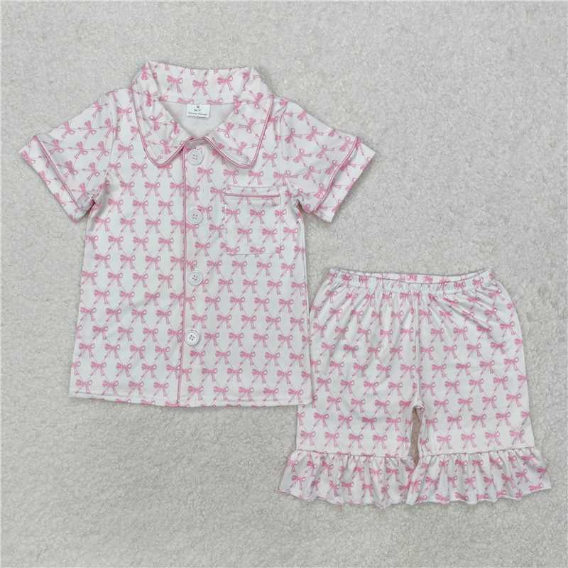 Sibling Baby Girls Bows Buttons Shirt Shorts Summer Pajamas