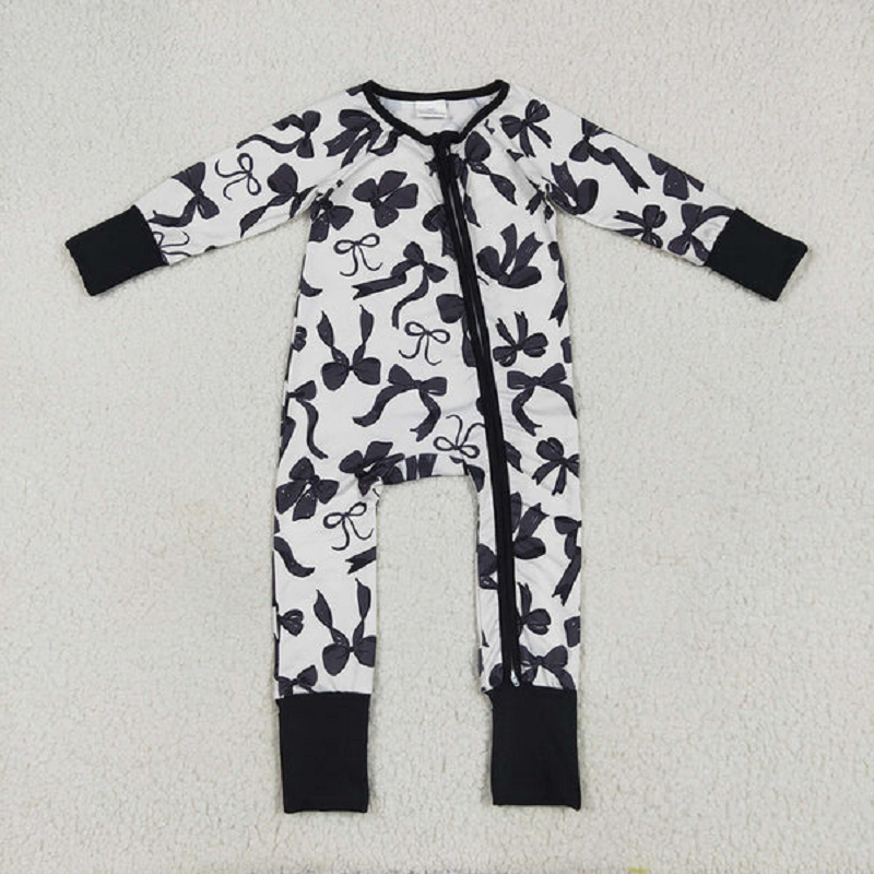 Sibling Baby Girls Long Sleeves Black Bows Rompers Pajamas D 6.17