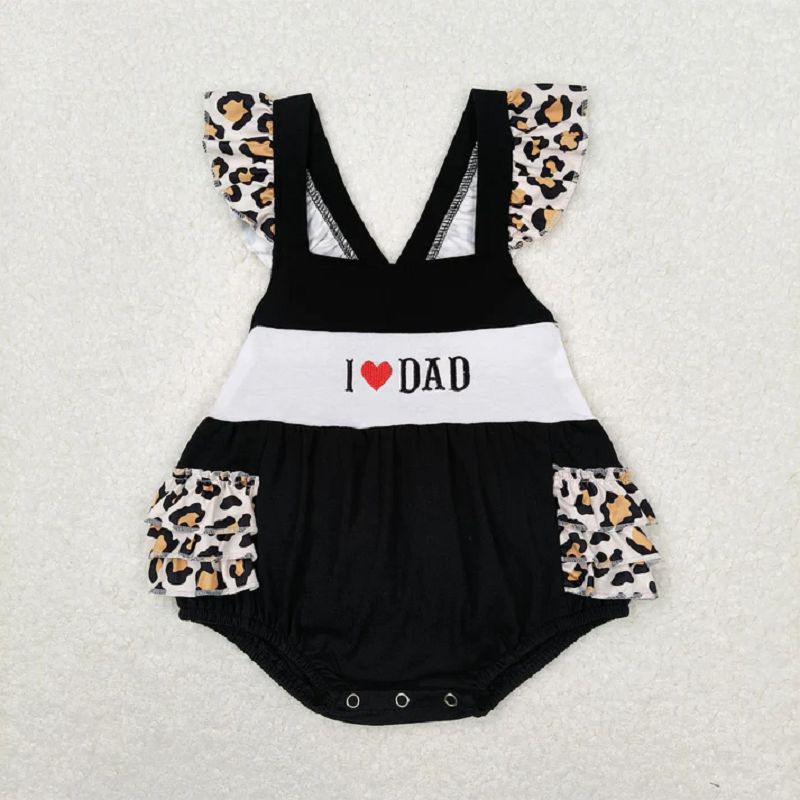 Match Baby Kids I Love Dad Flowers Leopard Ruffle Summer Rompers D 5.22