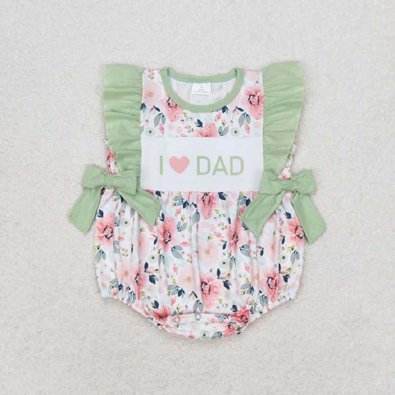 Match Baby Kids I Love Dad Flowers Leopard Ruffle Summer Rompers D 5.22