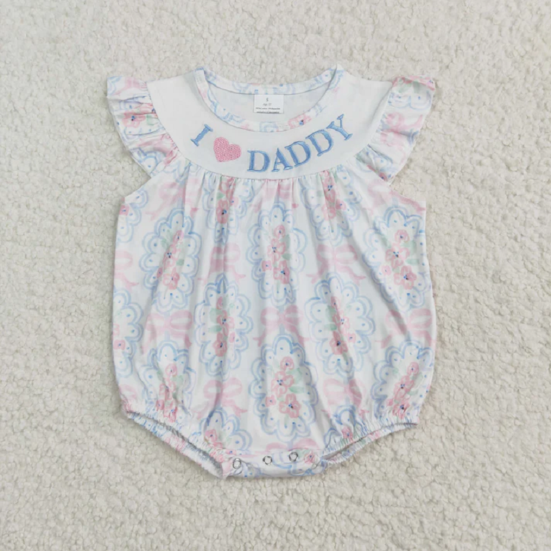 Match Baby Kids I Love Dad Flowers Leopard Ruffle Summer Rompers D 5.22