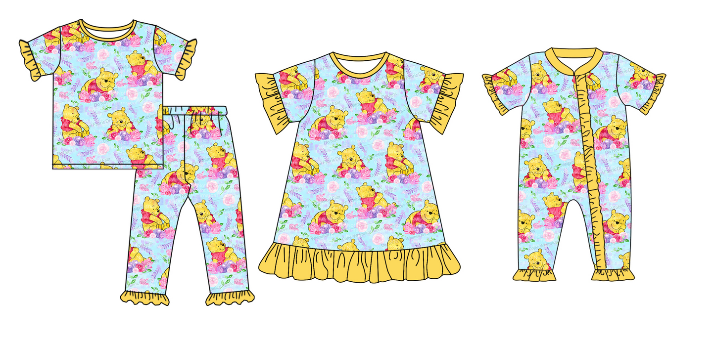 presale GSPO1557 Cartoon flower yellow lace blue short-sleeved trousers pajama set