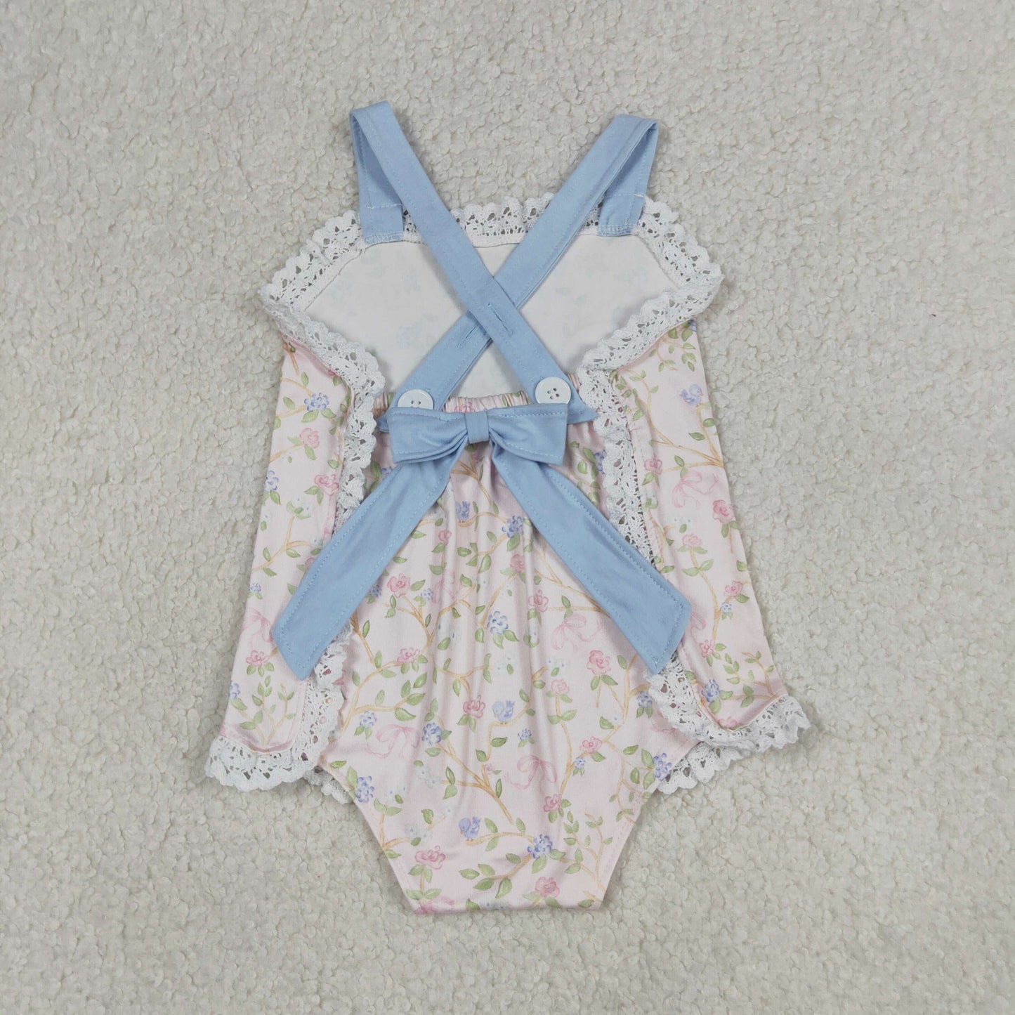 SR3461 coquette floral strap backless bubble romper baby girl clothes