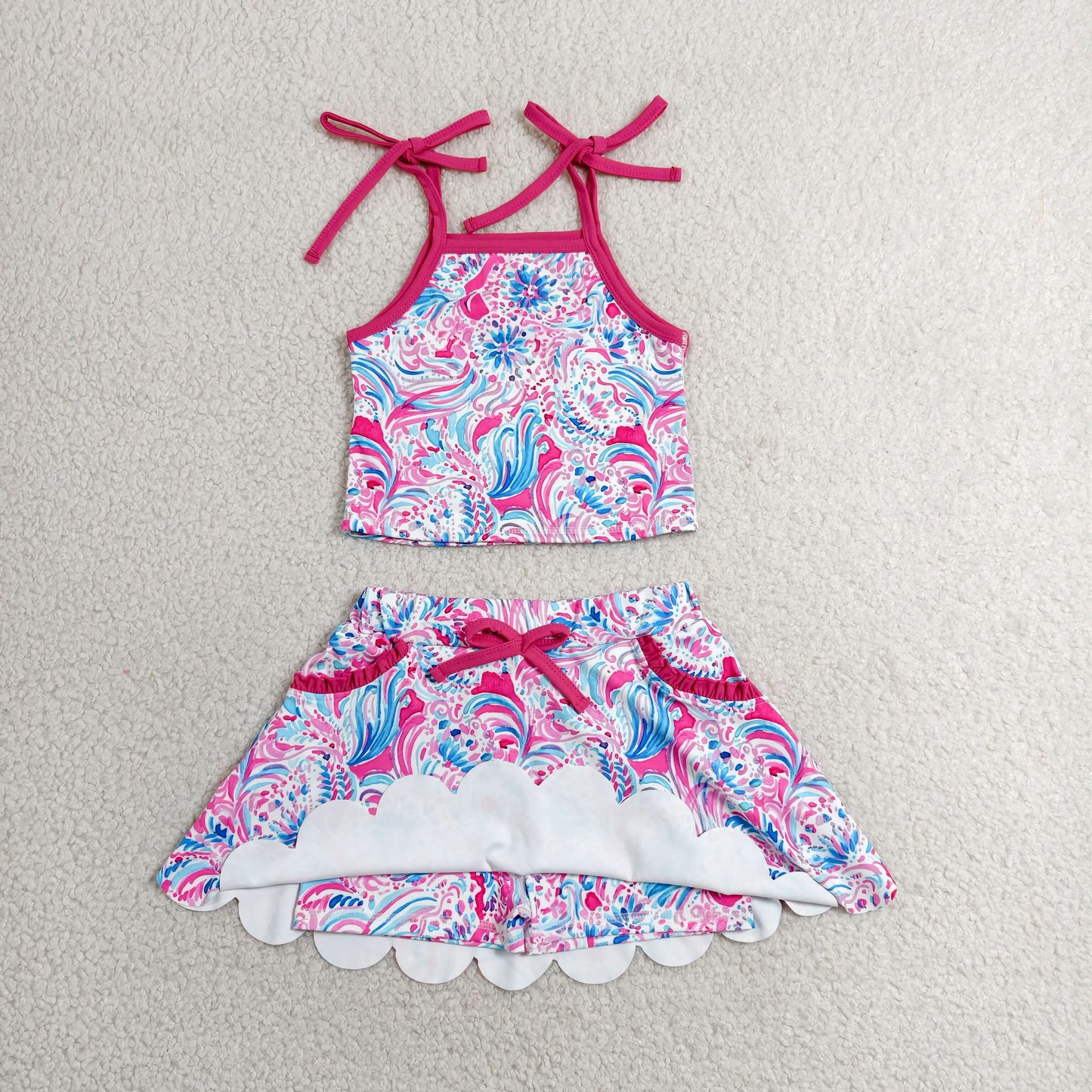 suspender hot pink watercolor athletic skort outfit girls clothes