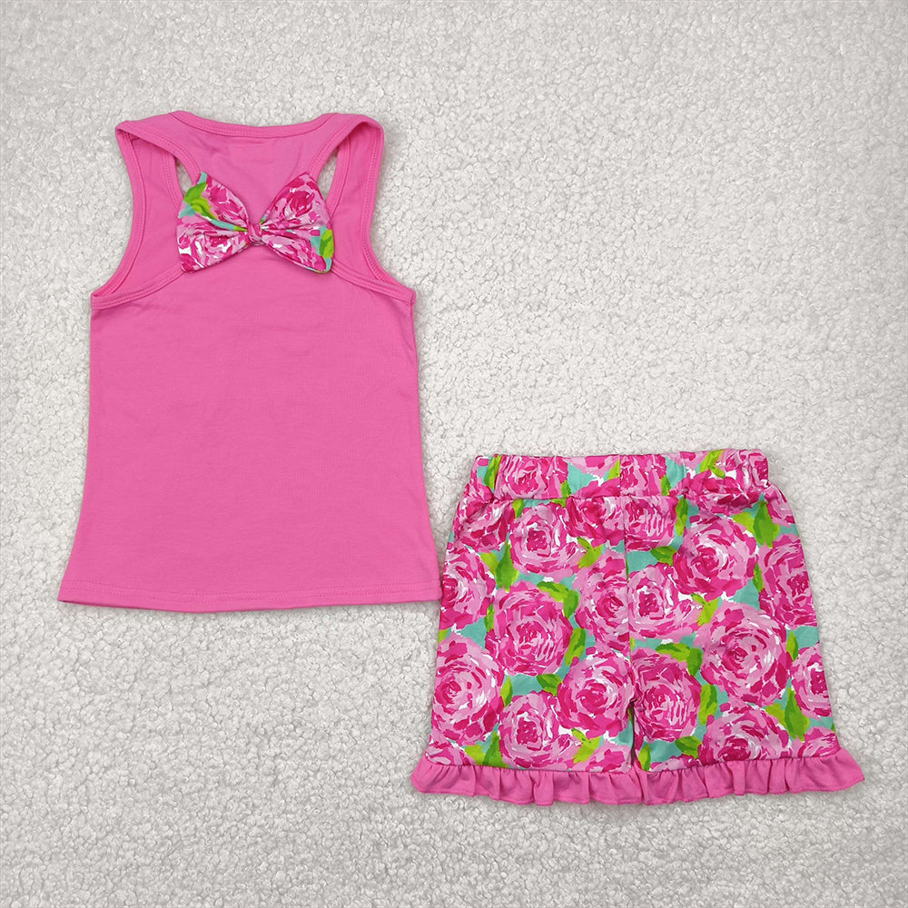 GSSO1605 Flower, Leaf, Bowknot Rose Red Vest Shorts Set D 4.22
