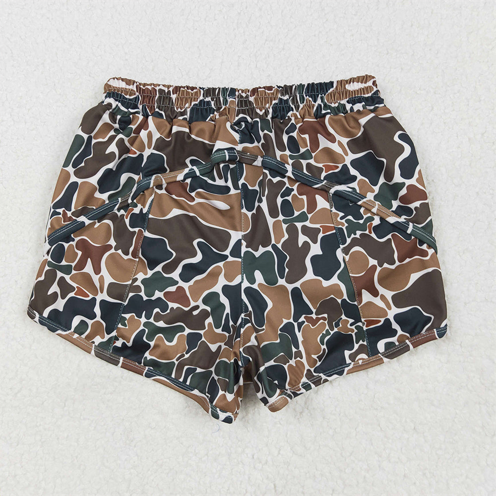 SS0469 Adult Women Dark Brown Camo Yoga Summer Shorts D 4.11