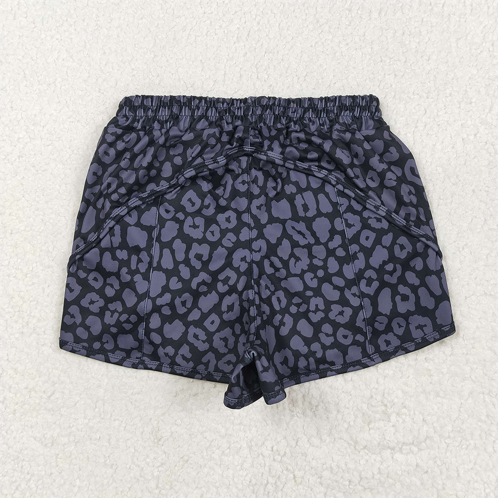 SS0471 Adult Women Black Leopard Yoga Summer Shorts D 4.11