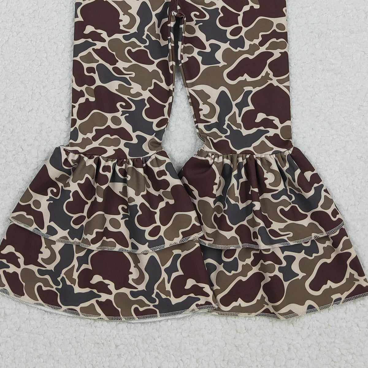 Baby Girls Dark Khaki Camouflage Ruffle Bell Bottom Yoga Pants Active Trousers