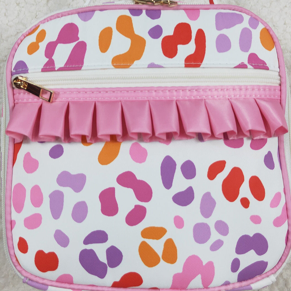 BA0309 Baby Girls Pink Leopard Ruffle School Bags Lunch Boxes D 8.2