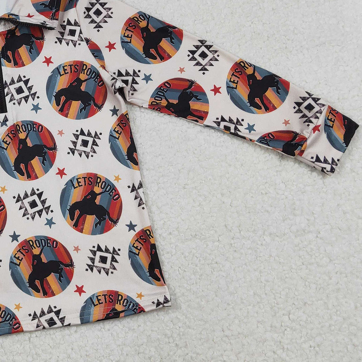 Baby Boys Long Sleeve Aztec Horse Rodeos Western Zipper Pullover Top Comfortable Soft Cotton Outfit for Infants