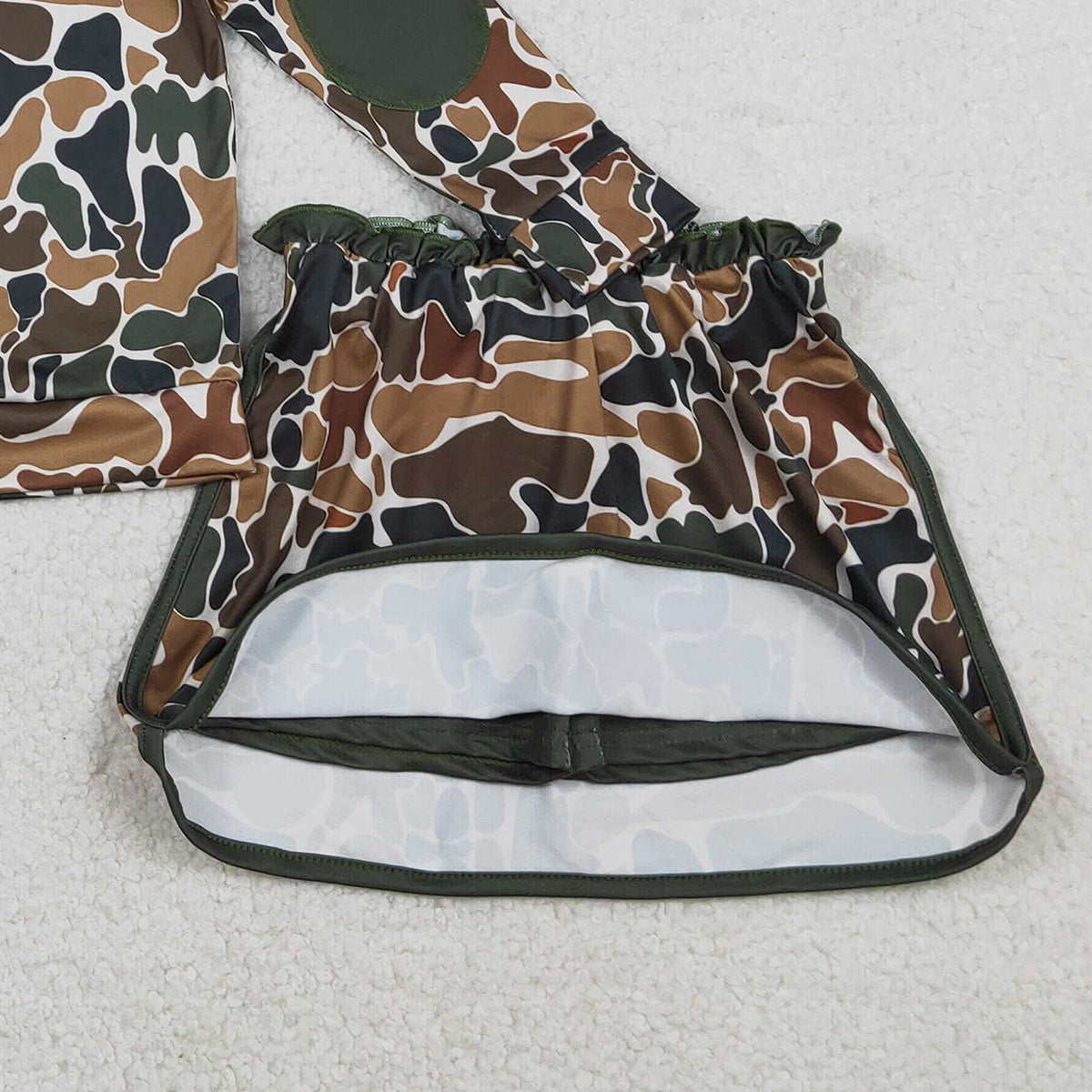 RTS NO MOQ(In Stock) GLD1547 Brown-green camouflage beige zip-up long-sleeved skirt set