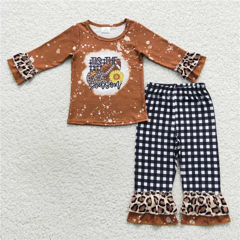 Match Baby Girls Football Pumpkin Leopard Ruffle Pants Clothes Sets D 3.27