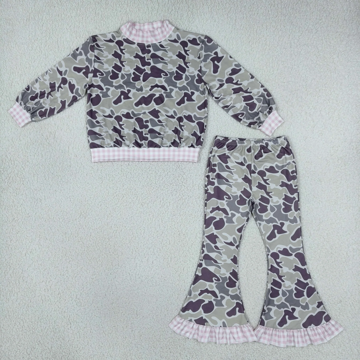 Matching Baby girls boys camo long sleeves pants mock neck outfits