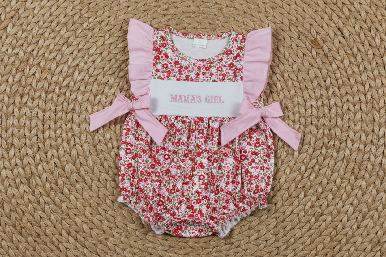 SR3939 mama's girl embroidery floral bubble romper baby girl clothes