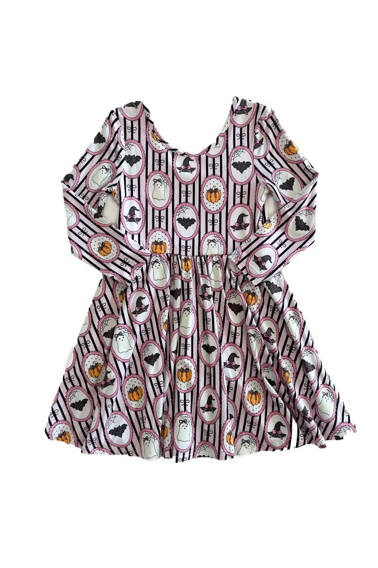Custom order MOQ 5 Girls' Halloween Glow-in-the-Dark Long Sleeve Twirl Dress