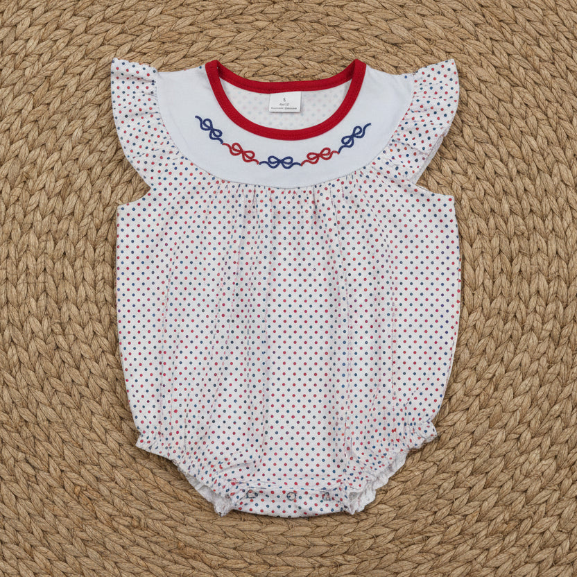 red white blue coquette polk dots 4th of july baby girl bubble