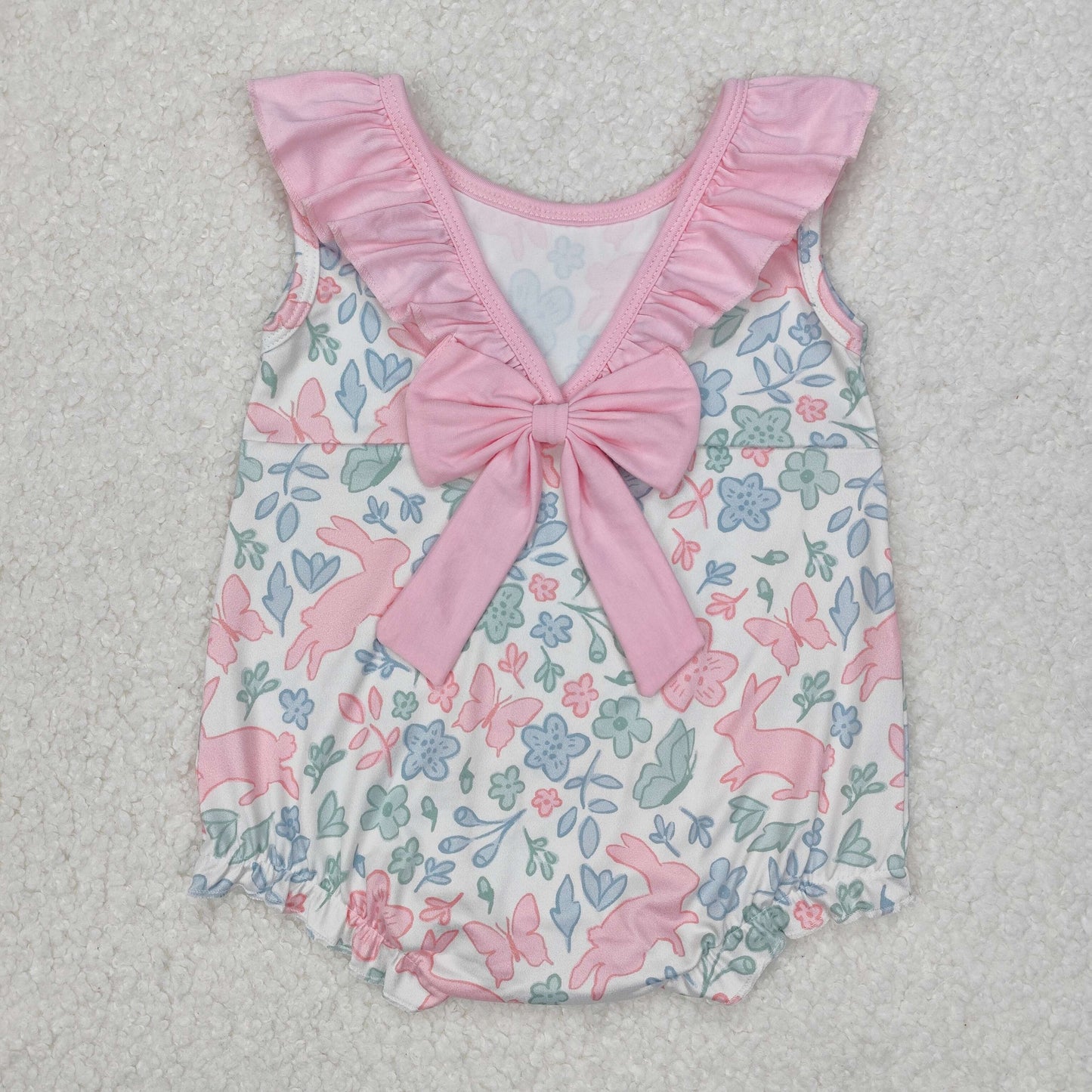 floral pink rabbit print print baby girl easter bubbles