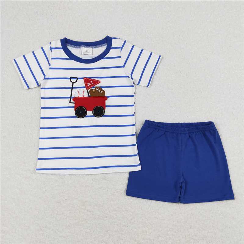 Match Baby Boys Blue Stripes Baseball Shirts Shorts Rompers Clothes Sets D 3.27