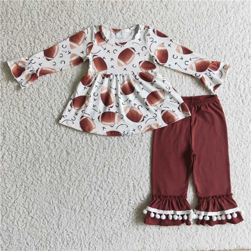 Match Baby girls baseball brown ruffle fall pants clothes sets romper D 3.27