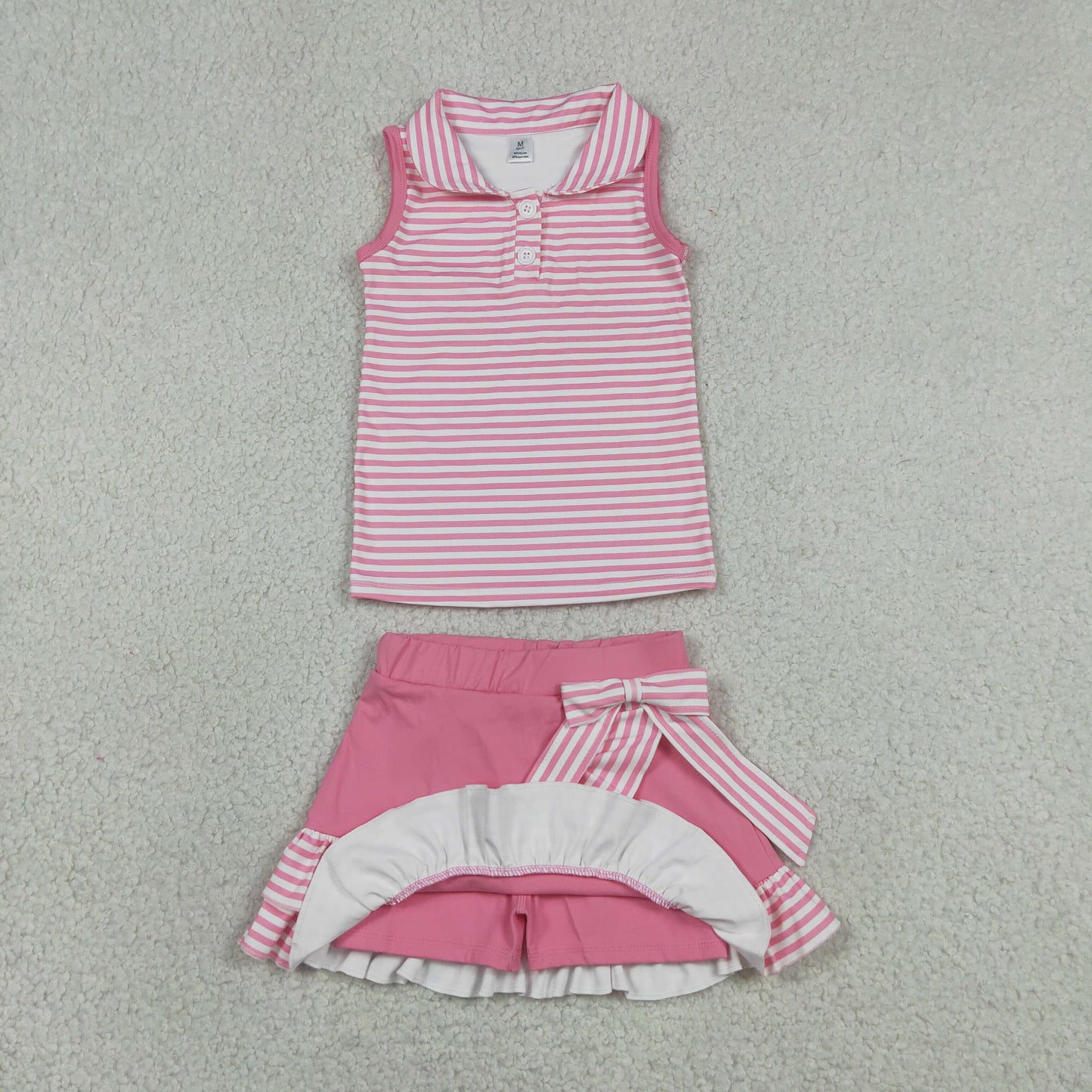 pink stripes polo skort set girls clothing
