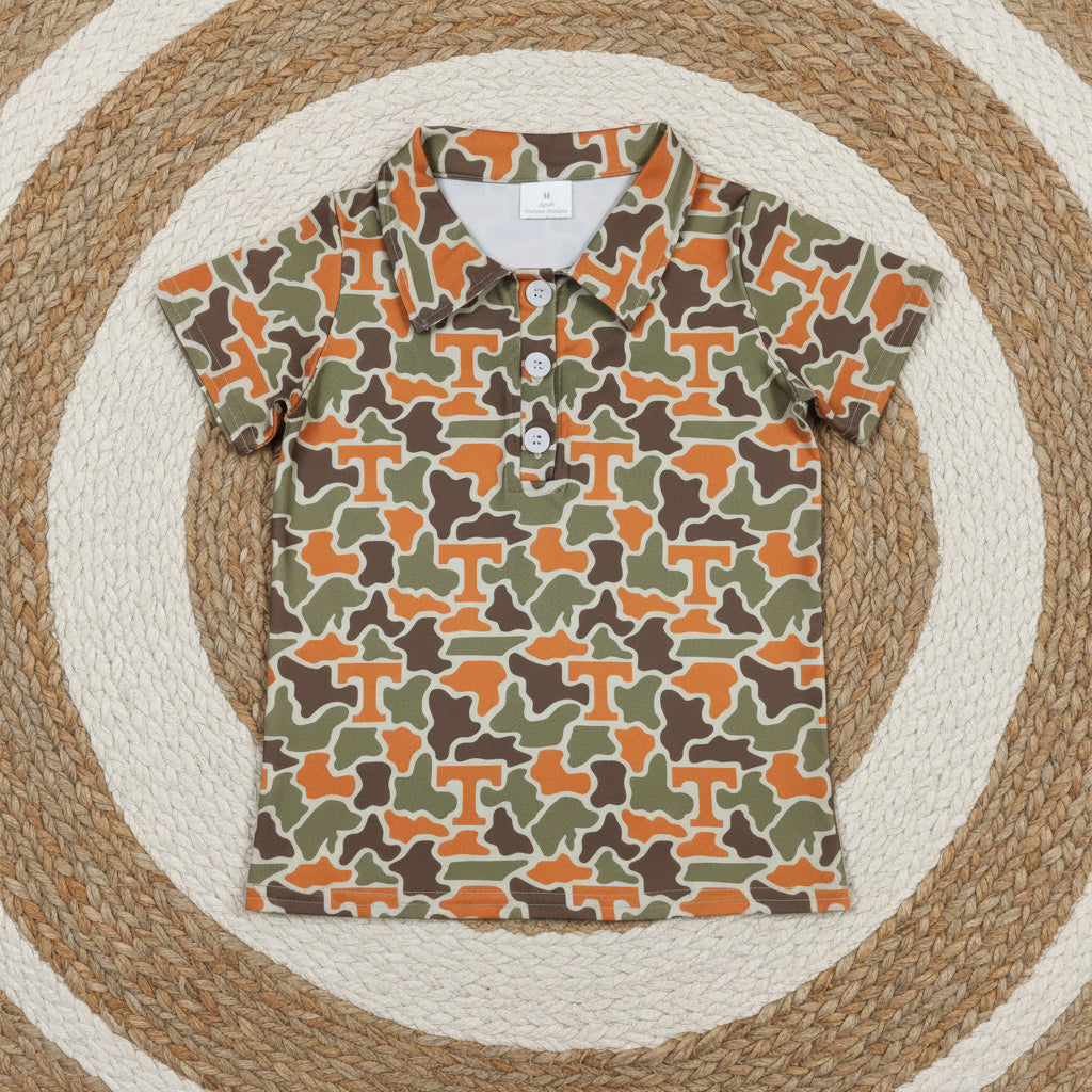 team T camo button polo t-shirt boy clothing