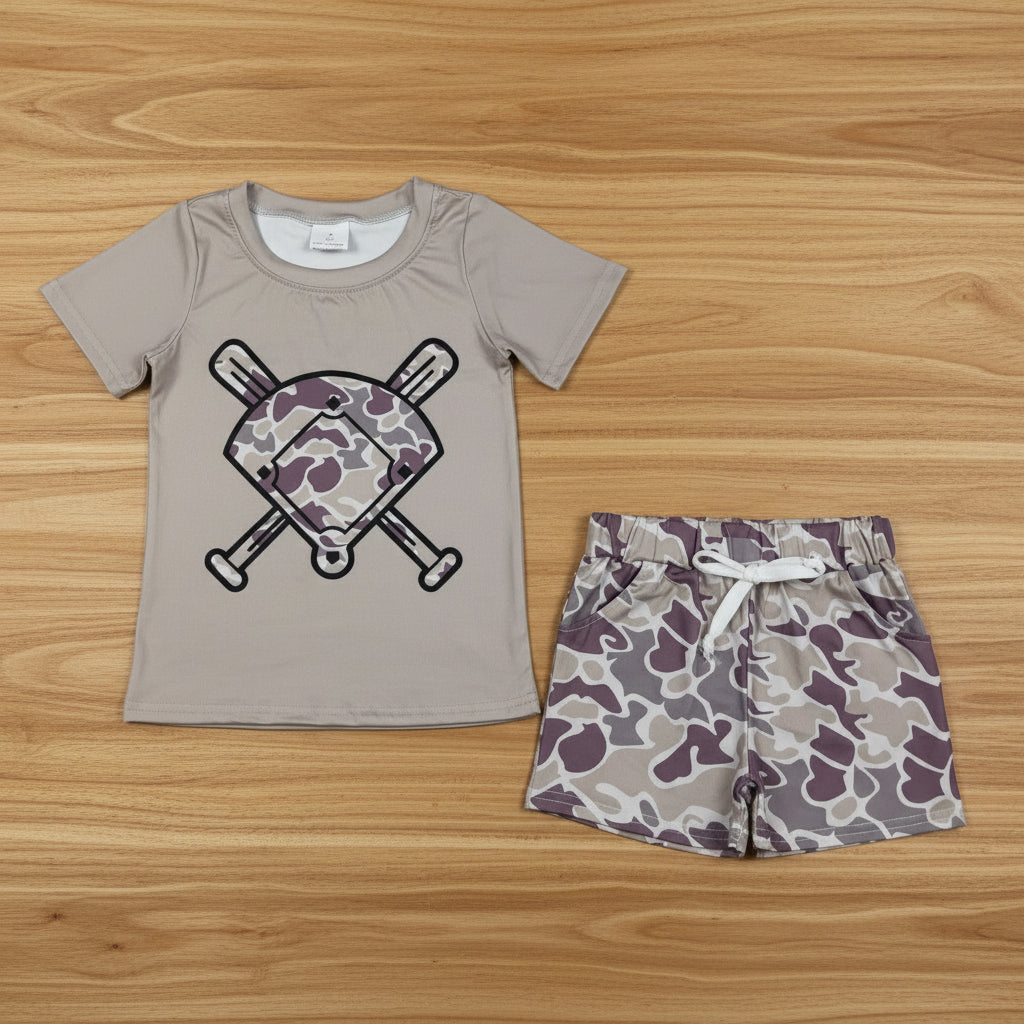 camo baseball boy shorts set