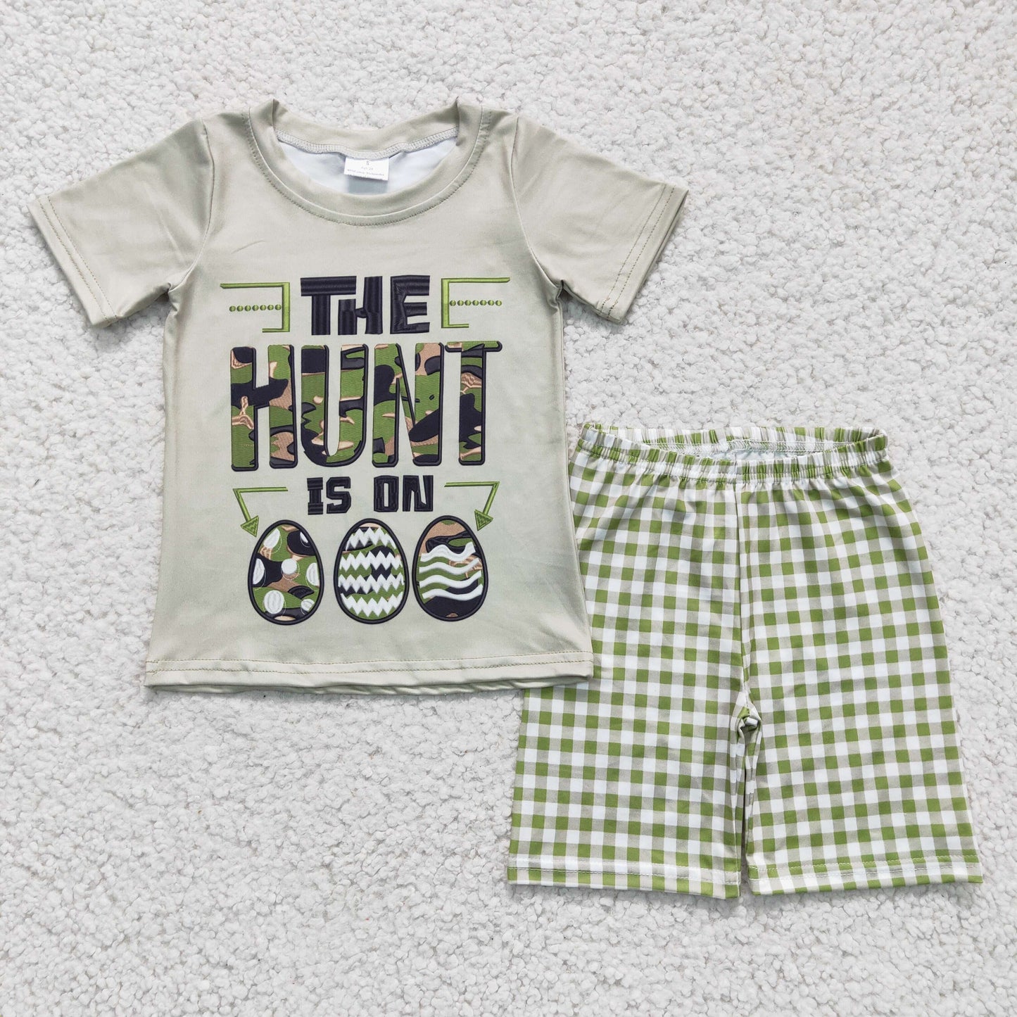BSSO0096 boy easter outfit the hunt is on egg shorts set