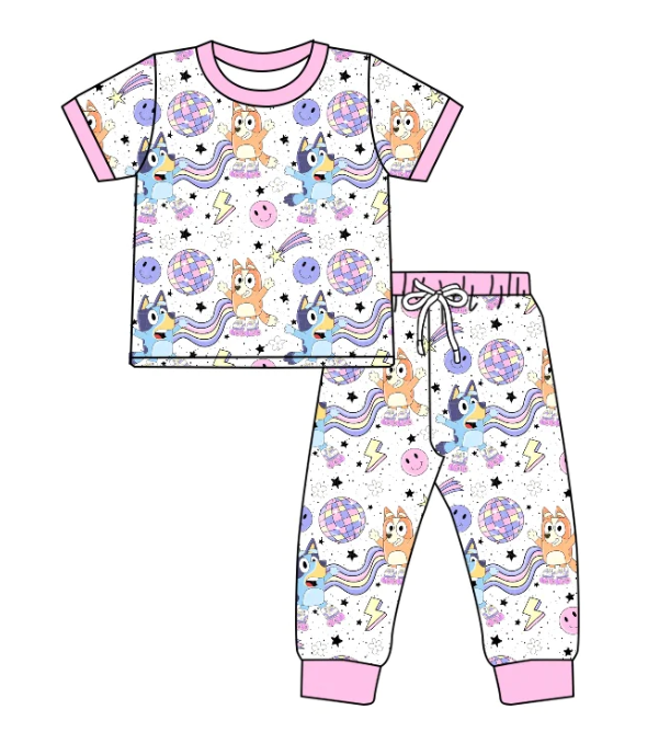 pre-order GSPO1508 Light ball smiley face lightning pink white short-sleeved trousers pajama set