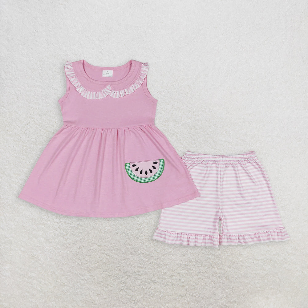 Match Embroidery Baby Girls Watermelon Pink Dress Sets D 6.13