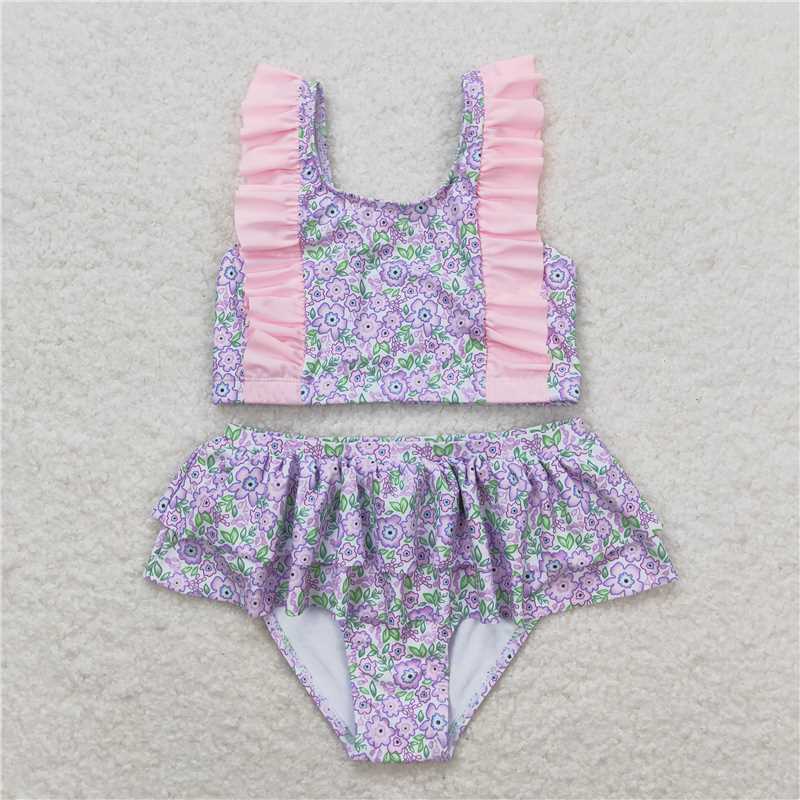 Match Baby Girls Summer Lavender Flowers Sibling Sister Swimsuits
