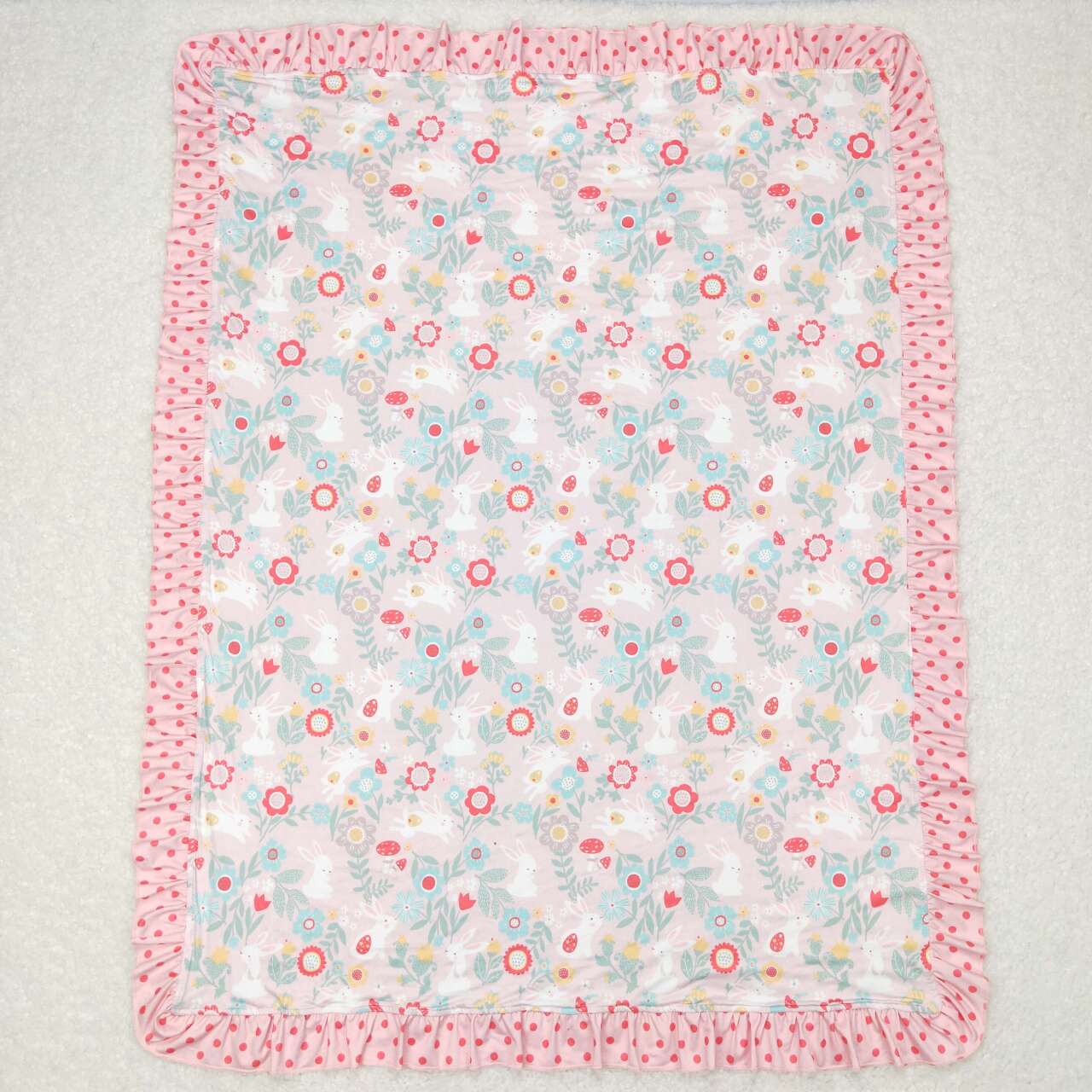 pink easter rabbit floral ruffle blanket