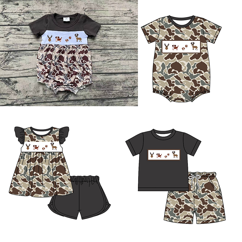GSSO1358 Elk puppy camouflage charcoal gray flying sleeve shorts suit