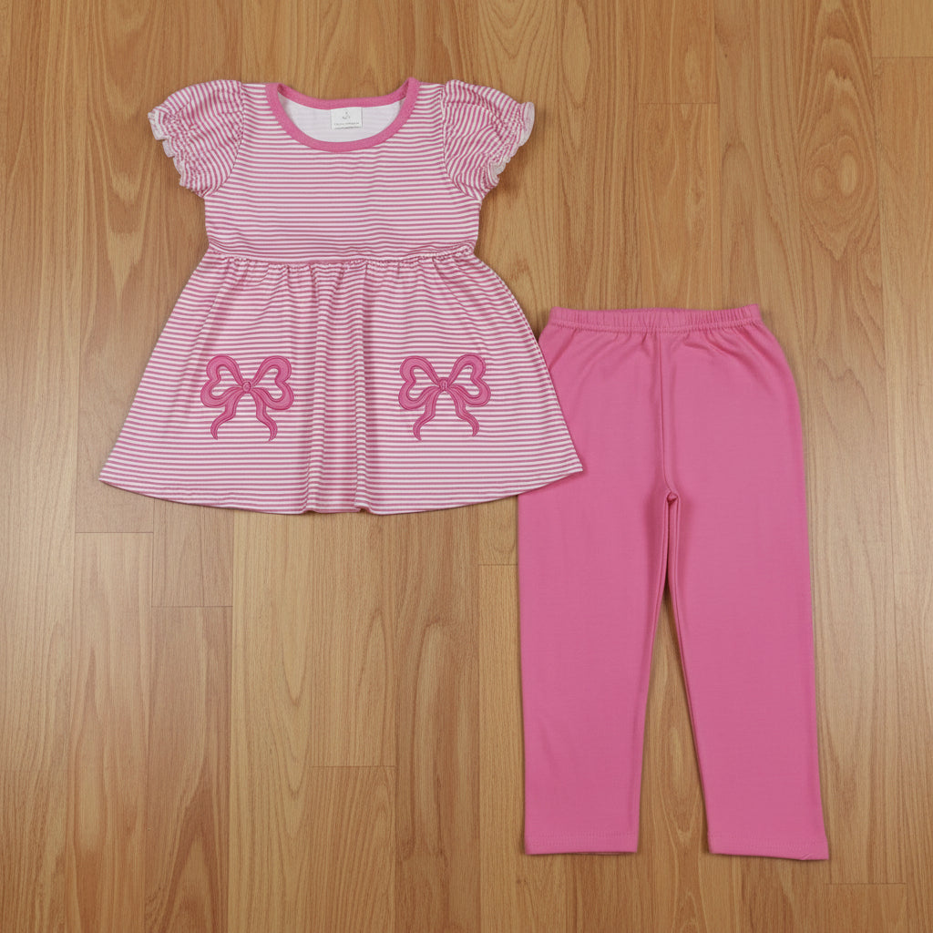 stripes pink coquette embroidered legging set