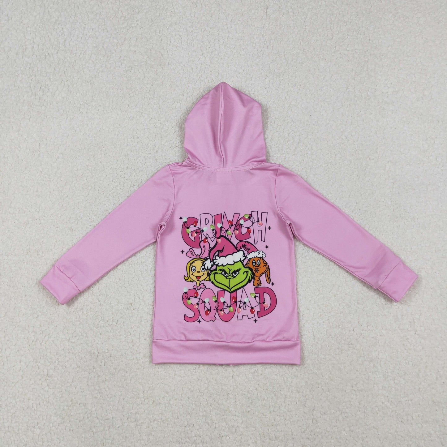 GT1142 Baby Girls Pink Christmas Green Faces Pocket Zipper Hoodies D1030