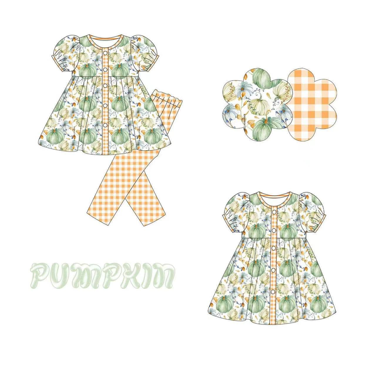 presale GSD1286 Pumpkin Orange Plaid Short Sleeve Dress