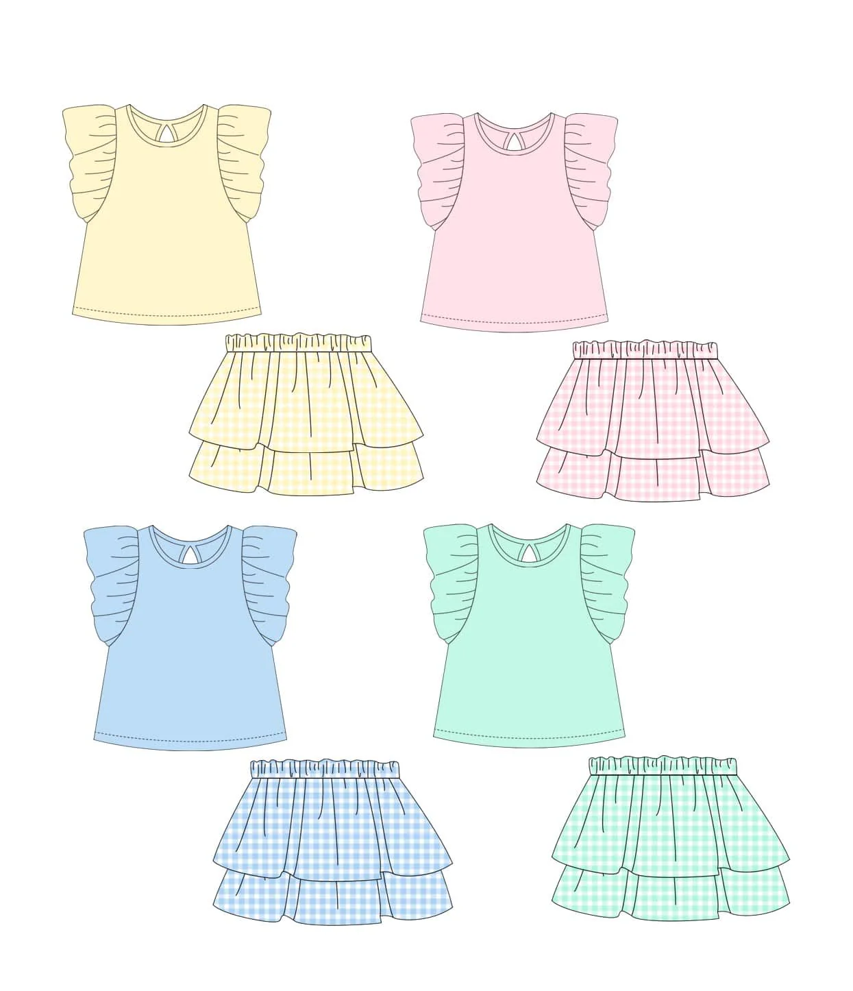 presale GSD1999 Baby Girls Blue Top Ruffle Shirts Clothes Sets D 2.10