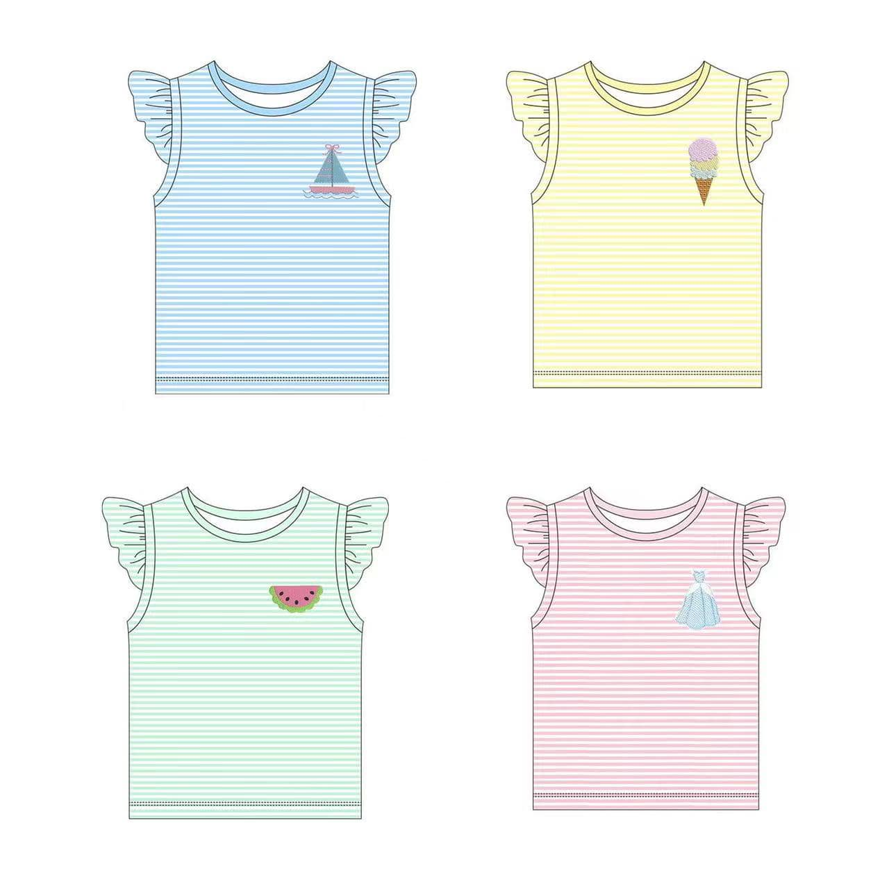 presale GT0582 Sailing blue striped flying sleeve top