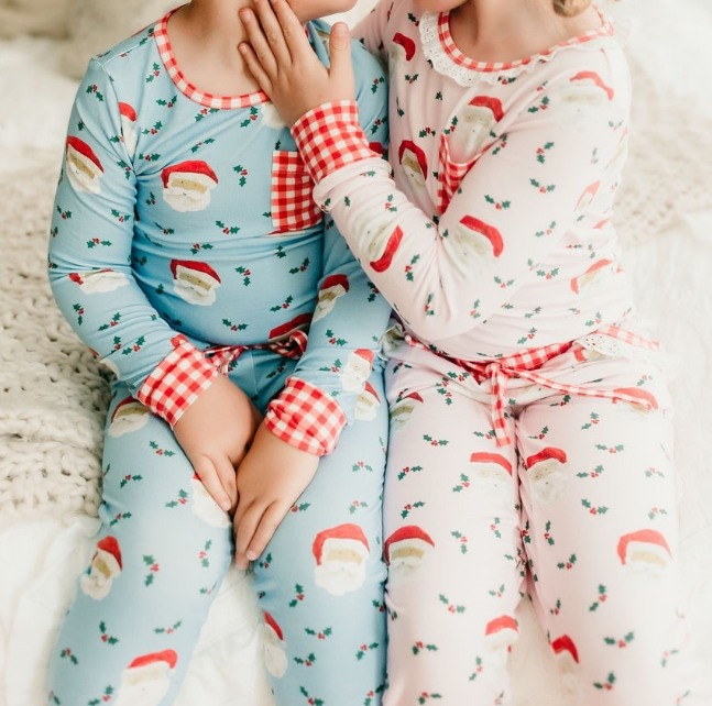 presale BLP0488 Santa red and white plaid pocket blue long-sleeved trousers pajama set