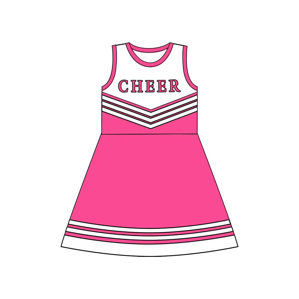 Custom Baby Girls Hotpink Cheer Team Knee Length Dresses D 8.13