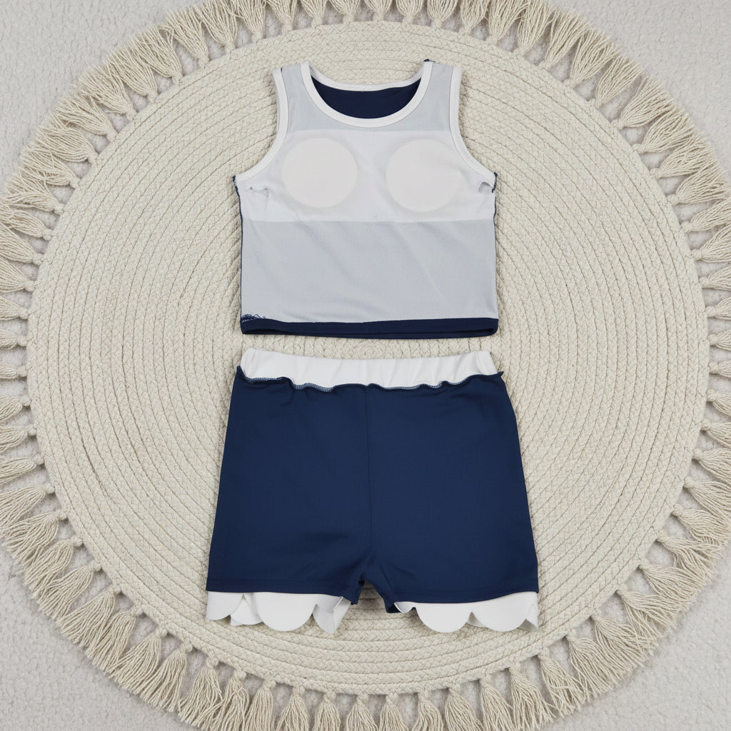 solid navy blue white scallop athletic skort outfit girls clothes
